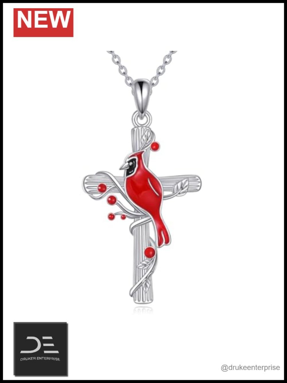 925 Sterling Silver Bird Necklace Red Cardinal Pendant Jewelry for Women Gift